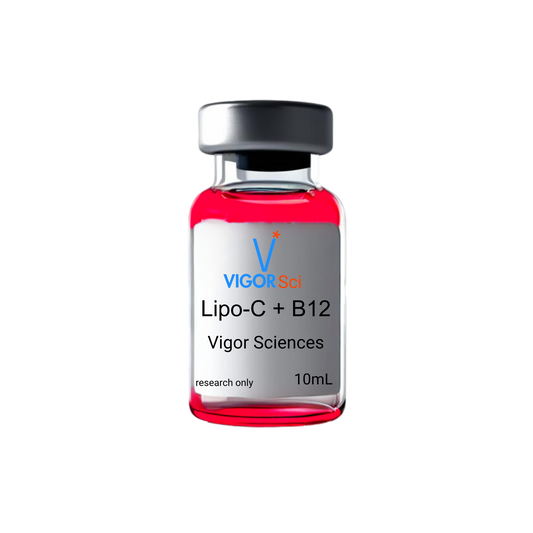 Vial labeled 'Lipo-C w/ B12' by Vigor Sciences on a white background, Lipo-C  B12 injections fat loss weight loss increased energy shots