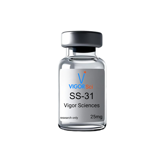 SS-31 25mg

&nbsp;

SS-31 (also known as elamipretide, MTP-131, or Bendavia) is a synthetic tetrapeptide (D-Arg-2',6'-dimethylTyr-Lys-Phe-NH2) designed to target and protect mitochondria. Its primary mechanism is to bind to cardiolipin, a lipid specific to the inner mitochondrial membrane, stabilizing it and enhancing mitochondrial function.

Key Benefits and Actions, per research related studies:

Mitochondrial Protection: Prevents oxidative damage and reduces mitochondrial permeability.
Enhanced A